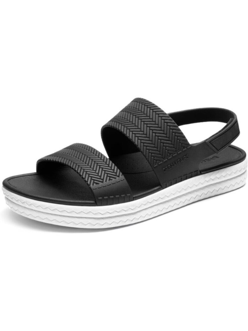 Women's White & Black Open Toe Waterproof Slingback Beach Platform Flat Sandal